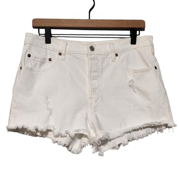 Levi's Pants - LEVIS 501 Shorts Womens 29 White Distressed High Rise Denim Cutoffs Raw Hem